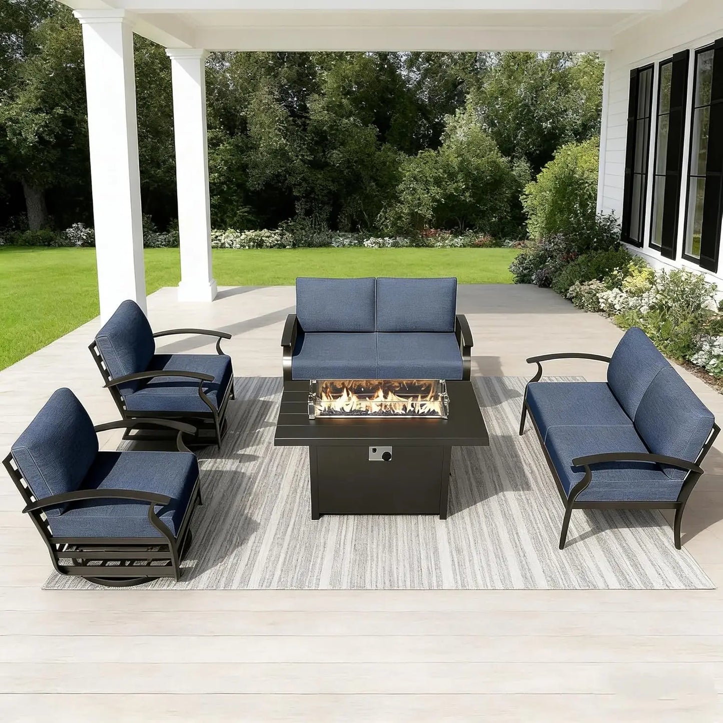 Aluminum Patio Furniture Set With Fire Pit And Waterproof Chairs