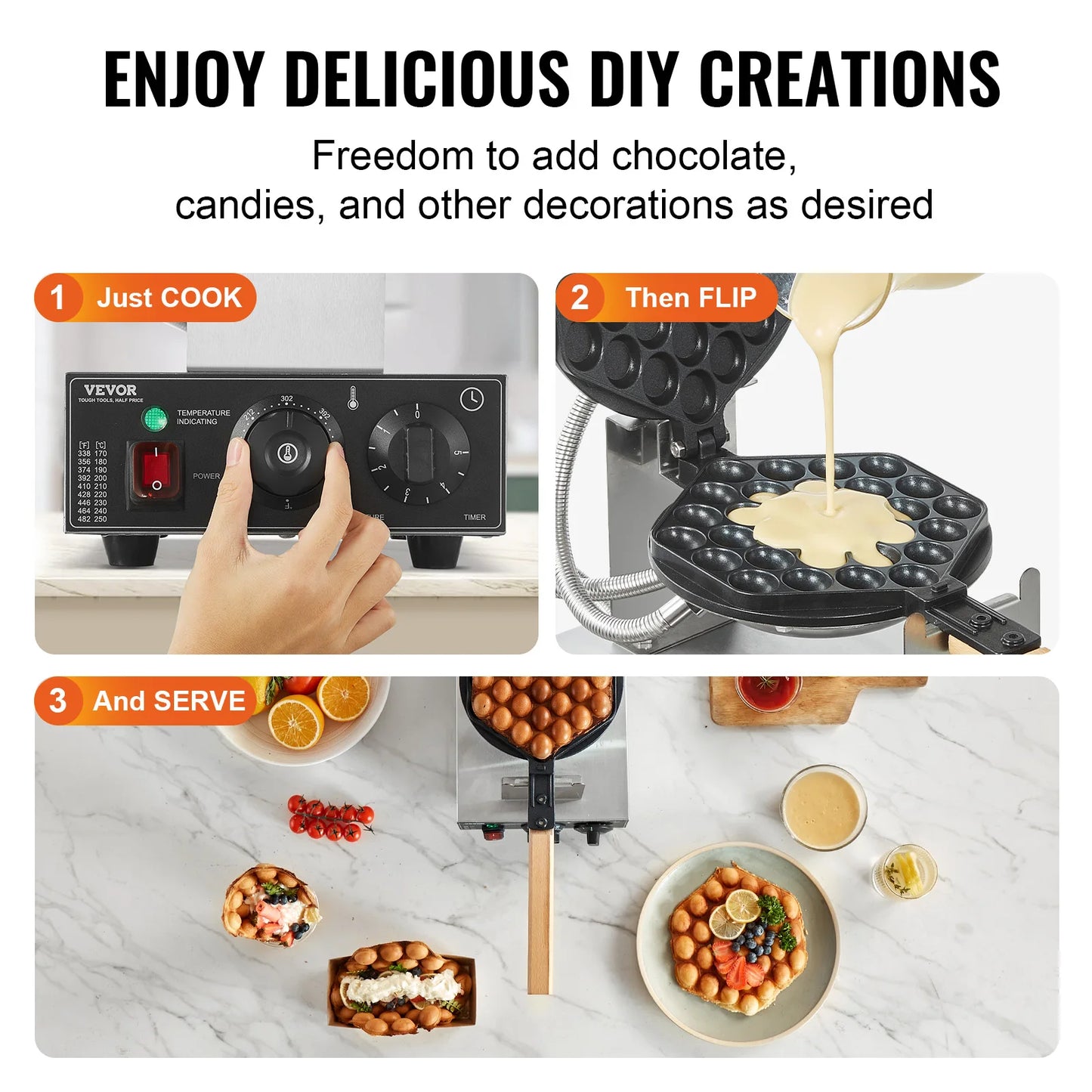 SucceBuy Commercial Egg Bubble Waffle Maker 1400W Nonstick Rotatable Two Pan