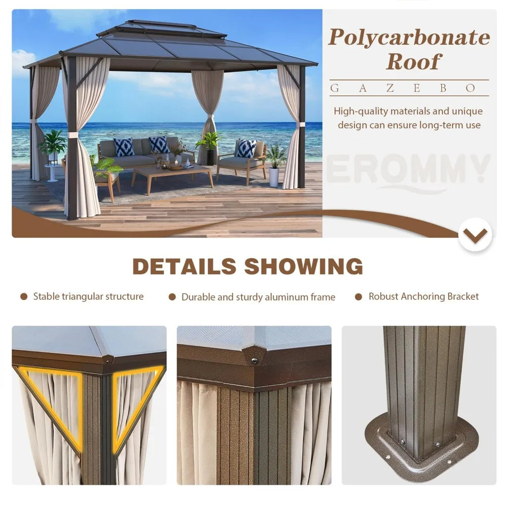 DUOFU Double Roof Gazebo With Netting And Curtains Aluminum Frame