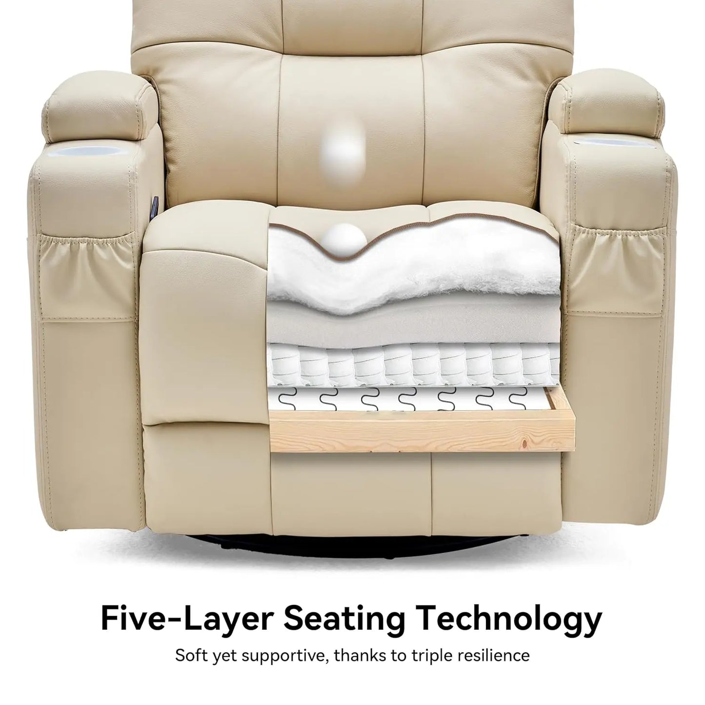 Leather Recliner Chair With Swivel Rocker Glider For Living Room