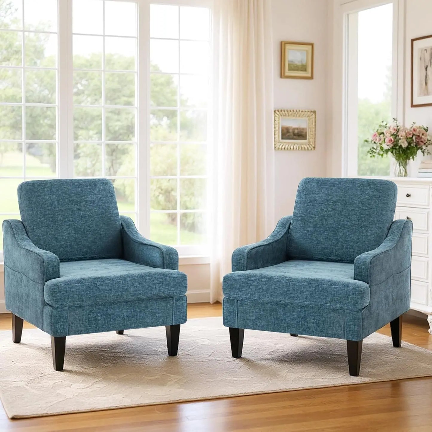 MOYU Set of 2 Mid-Century Accent Chairs in Chenille Upholstery