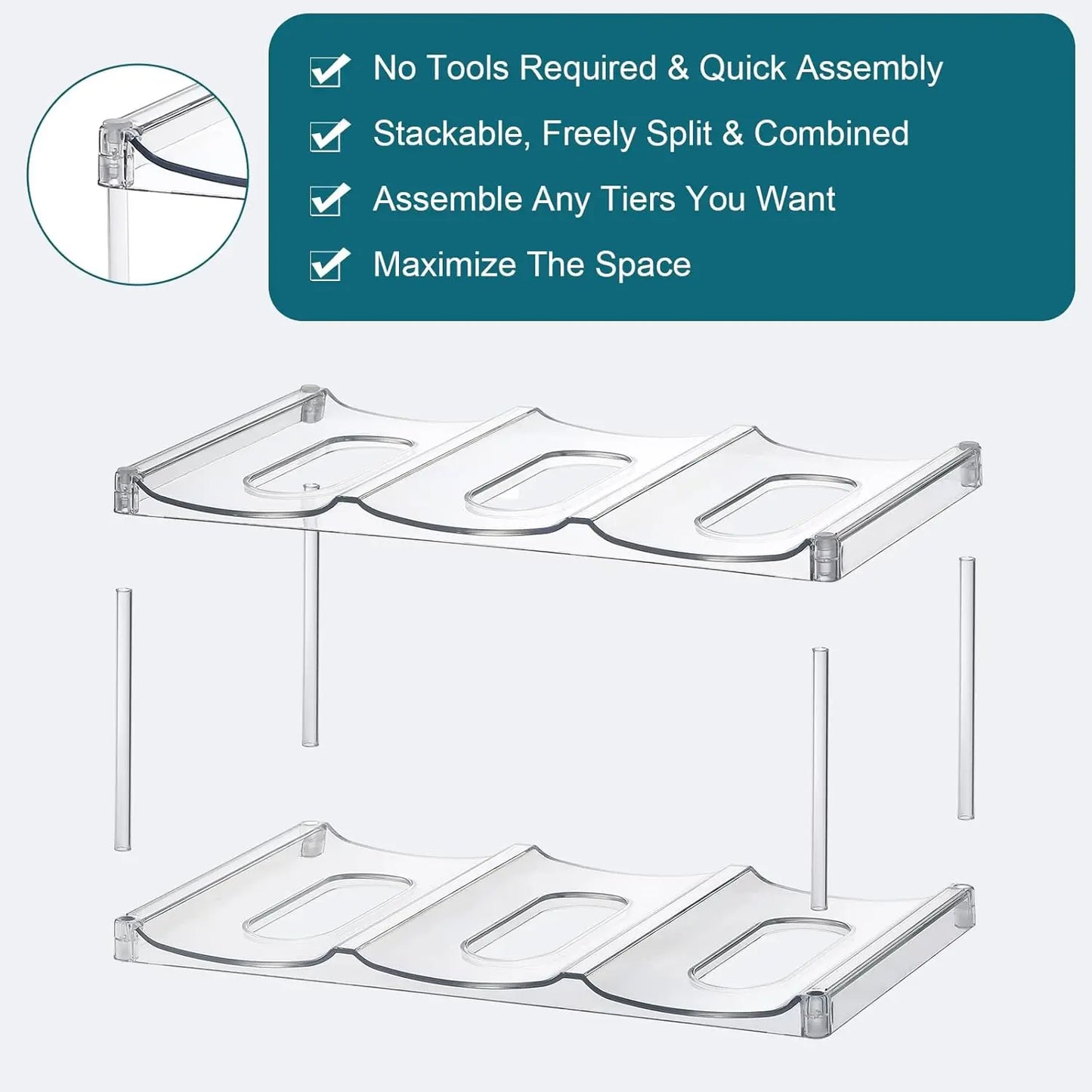 Three Tier Stackable Water Bottle Organizer Rack for Cabinet