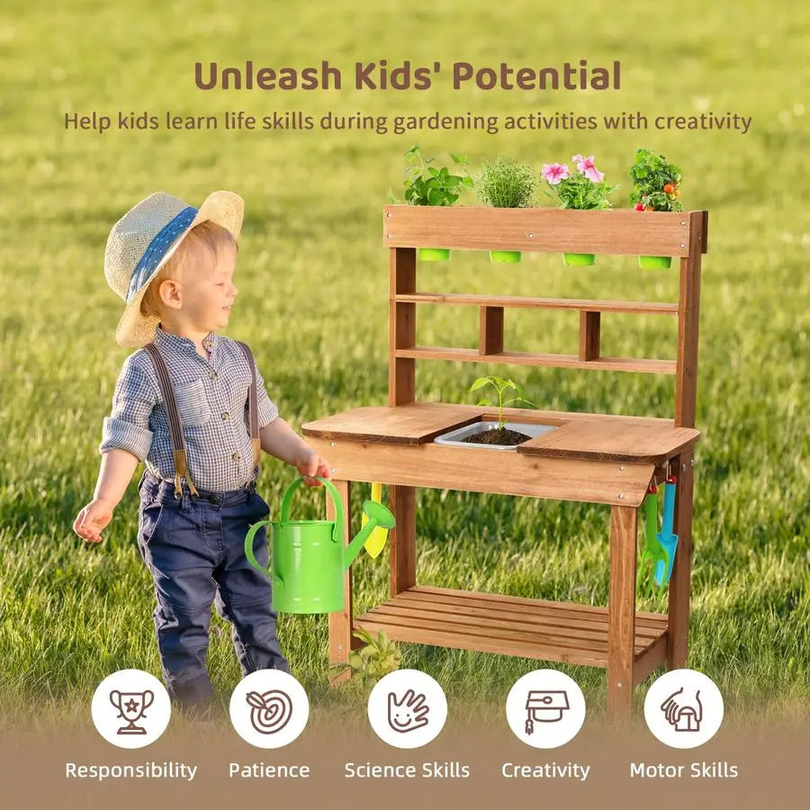 Potting Bench With Removable Sink For Outdoor Gardening