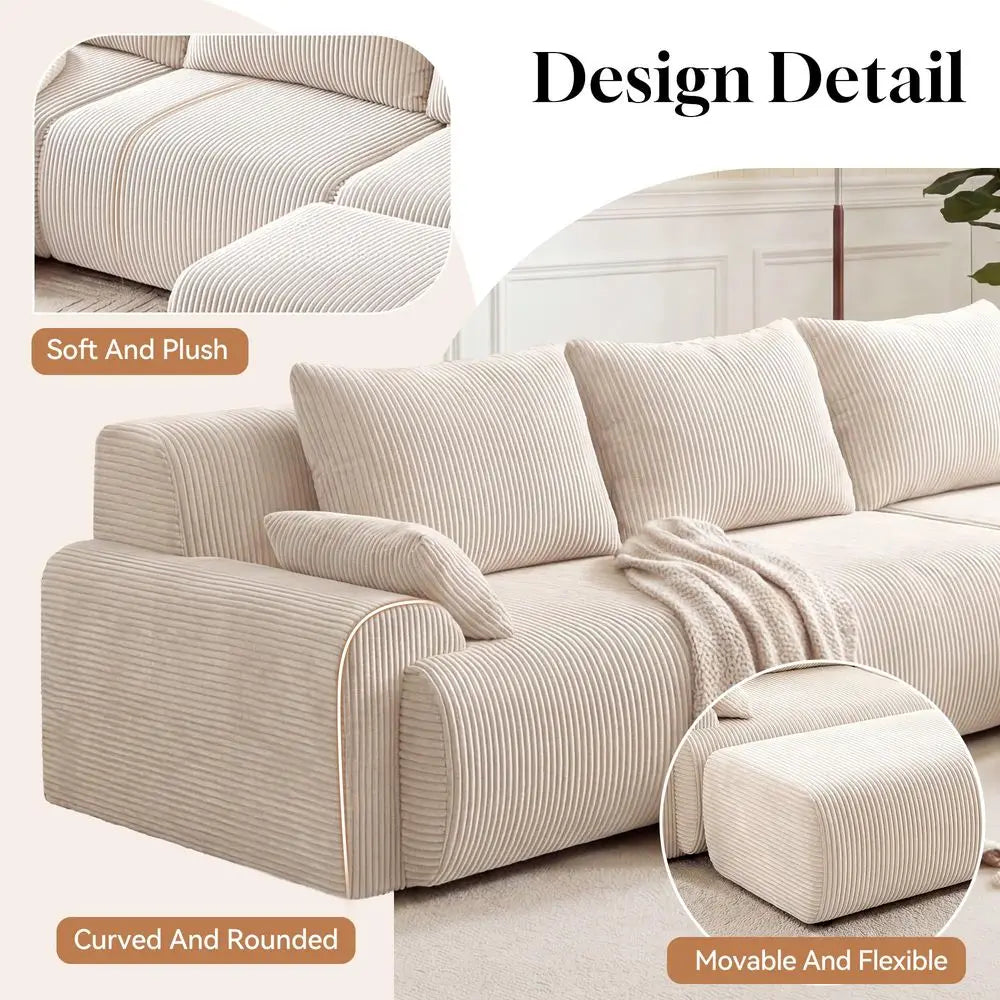 Boneless Cloud Sectional Couch With Curved L-Shape Design