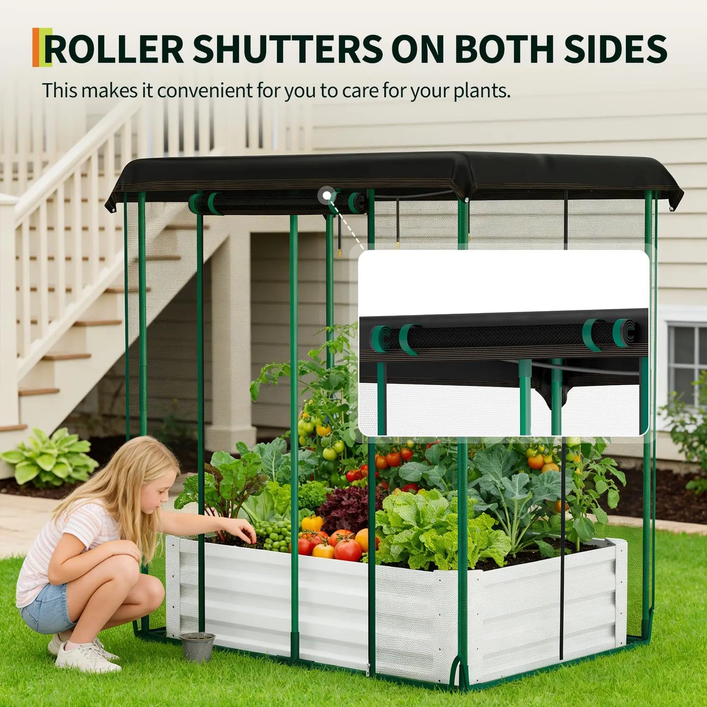 HiMISS 3 In 1 Raised Garden Bed Kit Galvanized Planter With Drip Irrigation