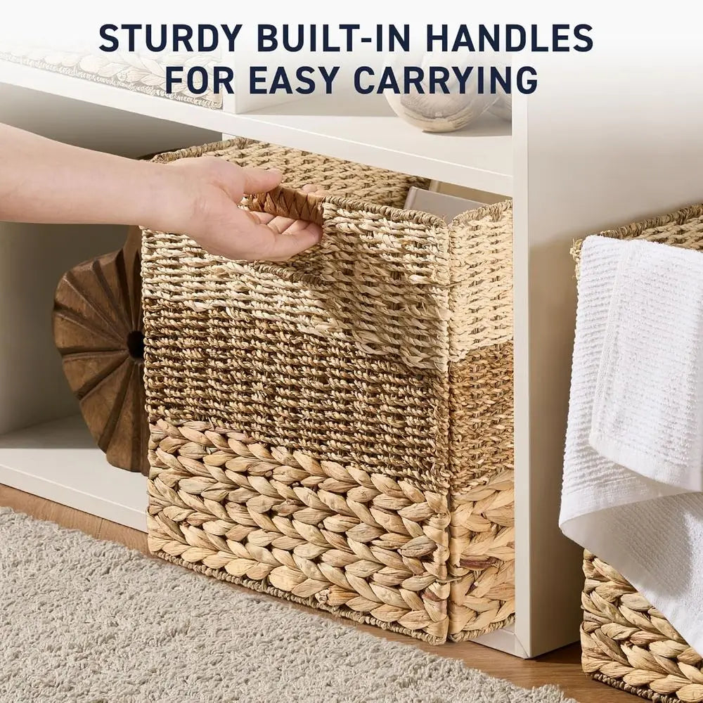 Natural Water Hyacinth Storage Basket Set of 8 Handles