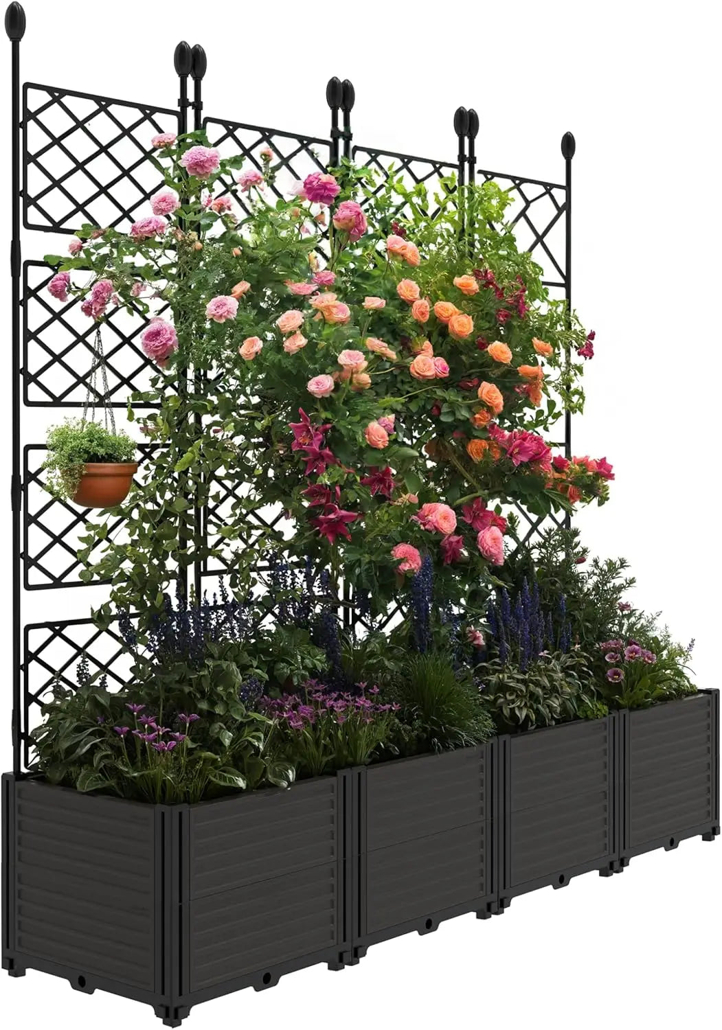TWISTER.CK Plastic Planter Box With Trellis For Outdoor Raised Bed