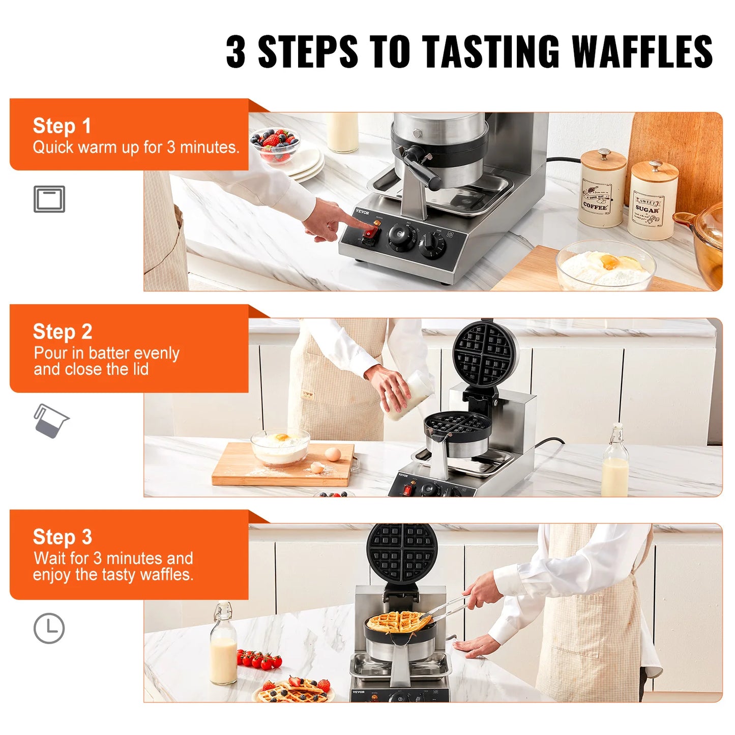 SucceBuy Electric Waffle Maker Stainless Steel Non Stick Waffle Iron