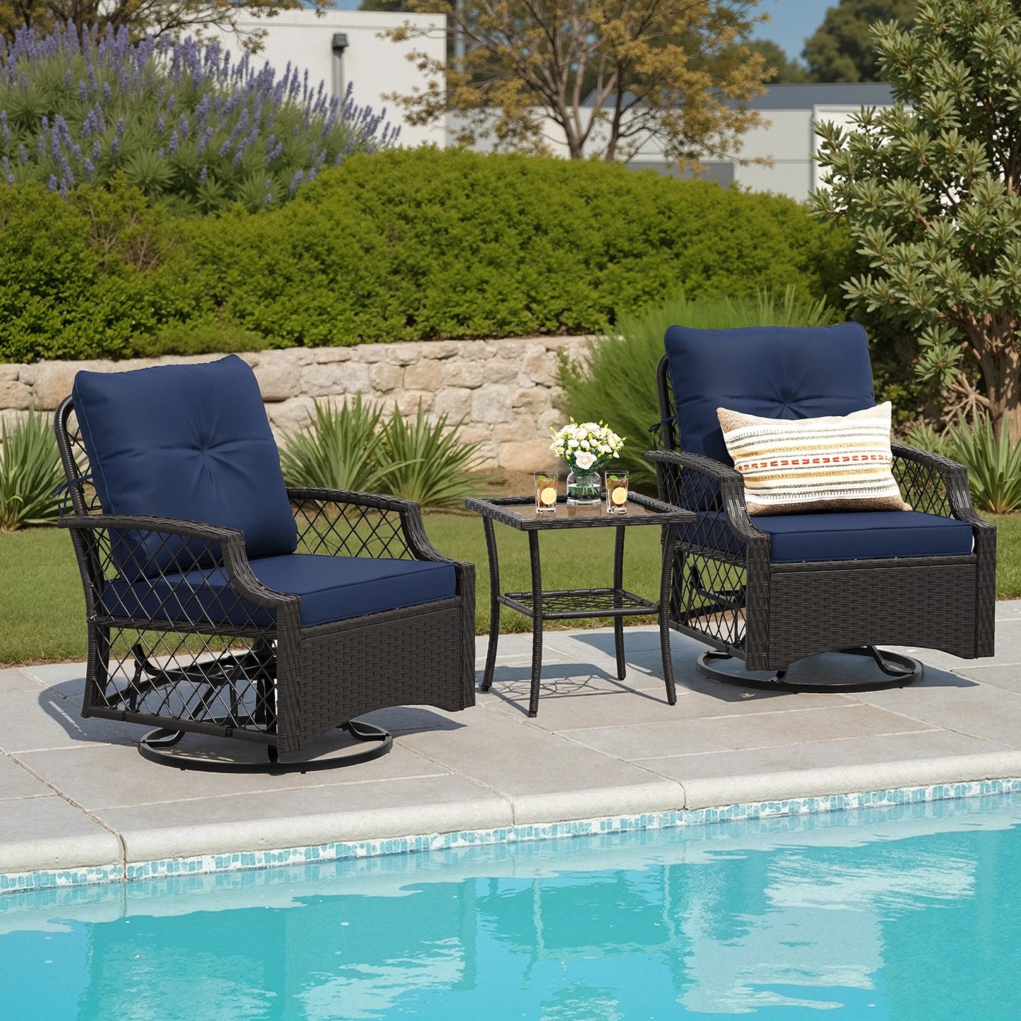 Farini 3-Piece Swivel Patio Bistro Set All-Weather Wicker