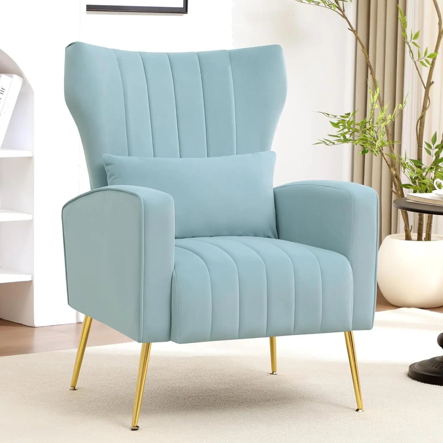 Wingback Armchair With Pillow Upholstered Reading Chair For Living Rooms