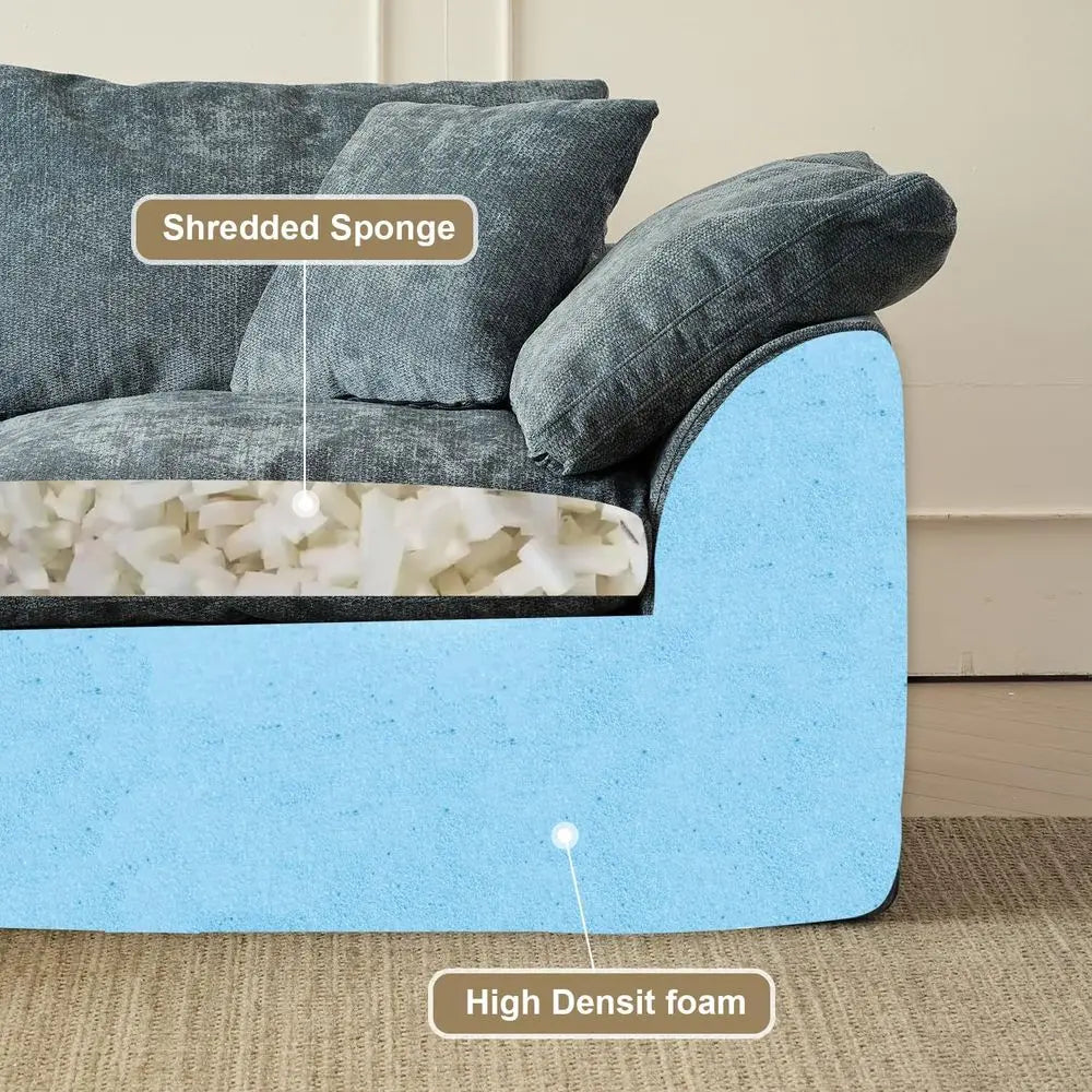 Oversized Chenille Corner Sofa With Ottoman L Shaped Sectional
