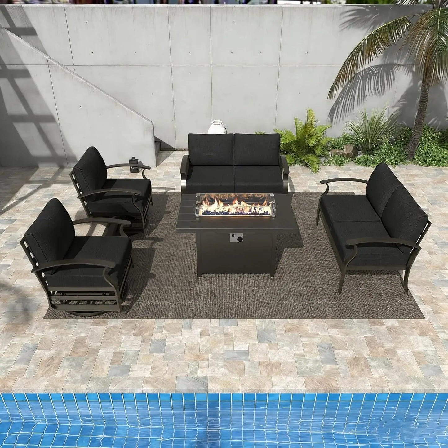 Aluminum Patio Set With Fire Pit And Swivel Chairs