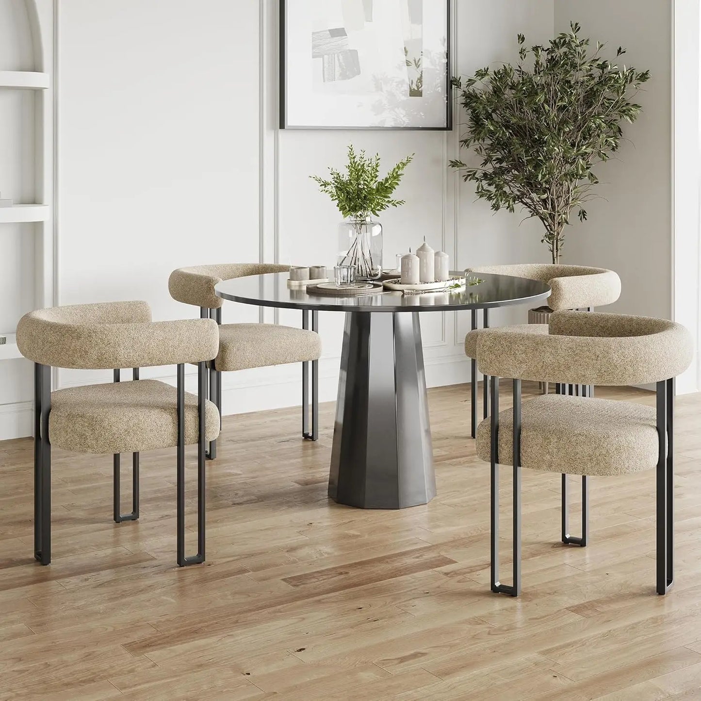FARINI Bouclé Upholstered Dining Arm Chairs Modern Cushioned Set