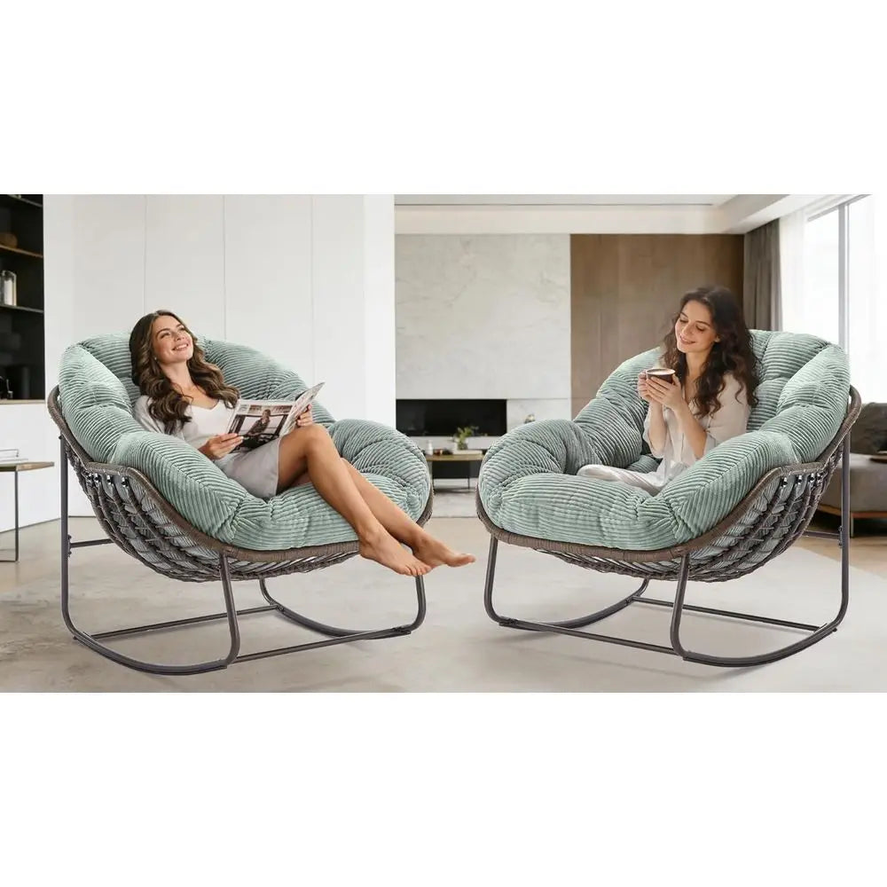 Oversized Papasan Rocking Chair for Outdoor Patio and Indoor Use