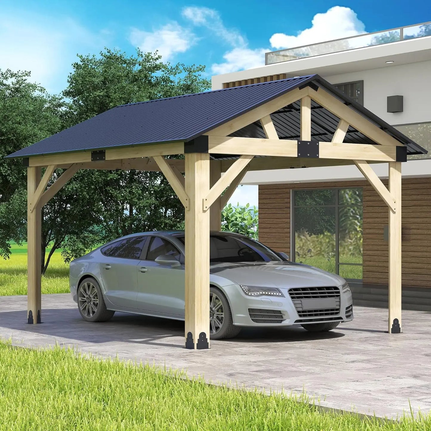Cedar Wood Gazebo With Waterproof Steel Roof For Outdoor Patio