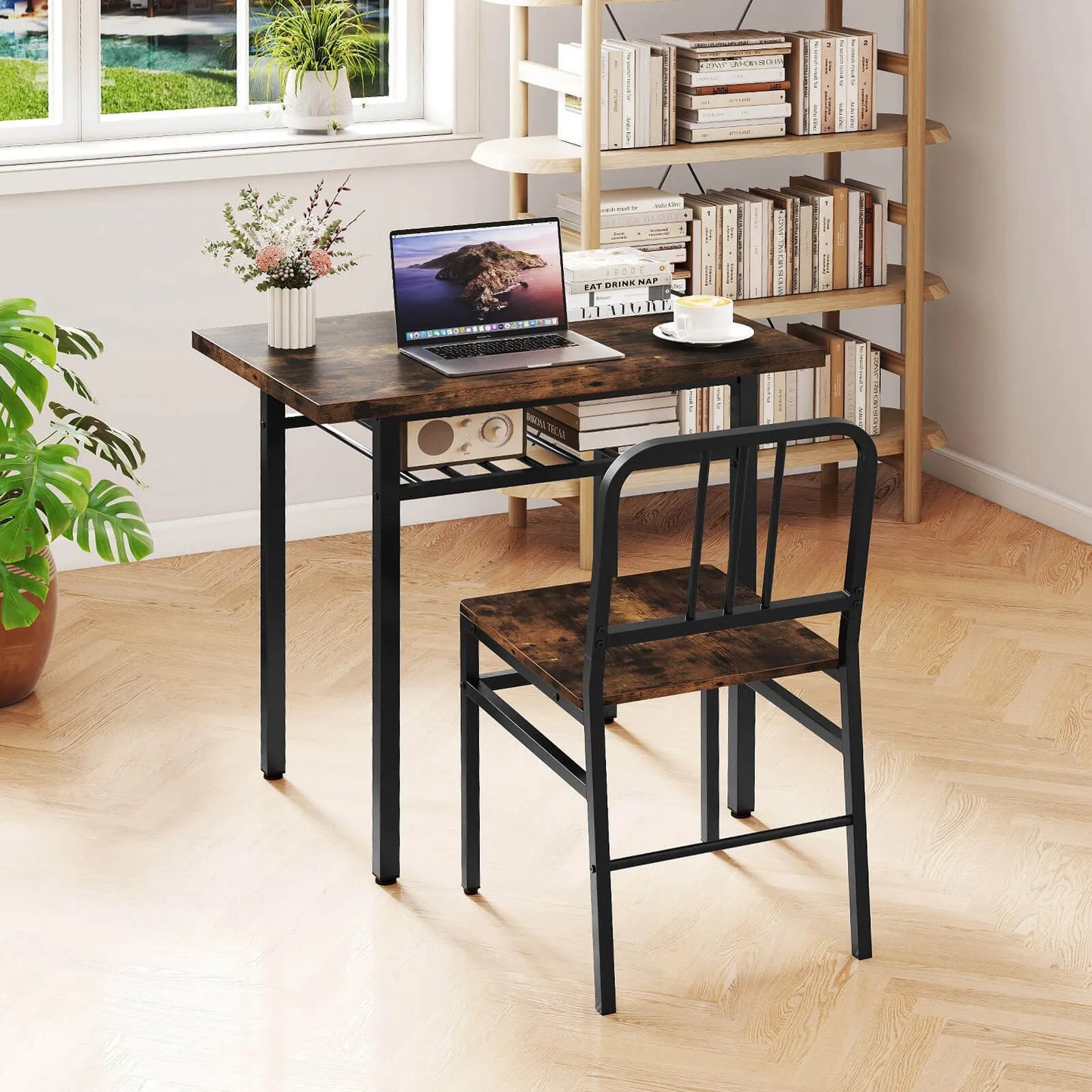 3 Piece Wooden Dining Table And Chairs Set With Storage