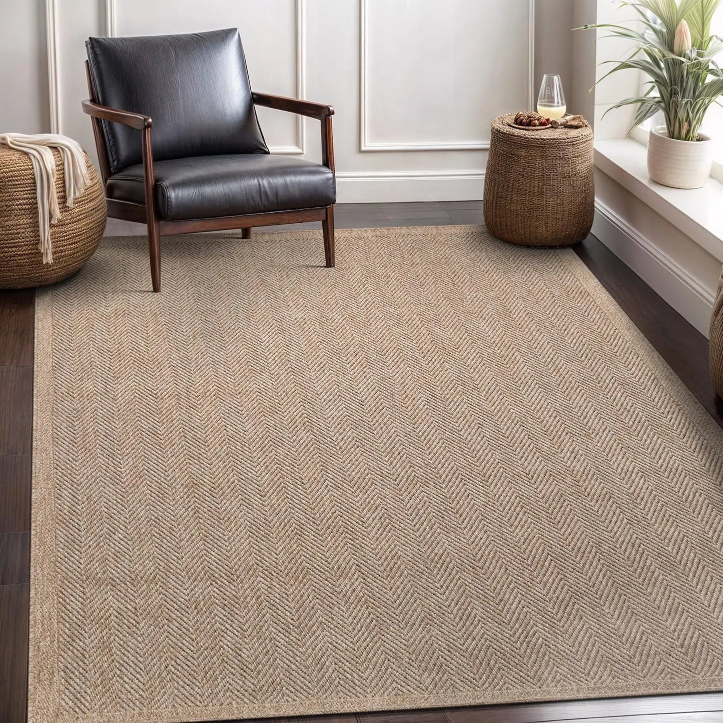 Natural Fiber Seagrass Area Rug For Indoor Outdoor Living Spaces