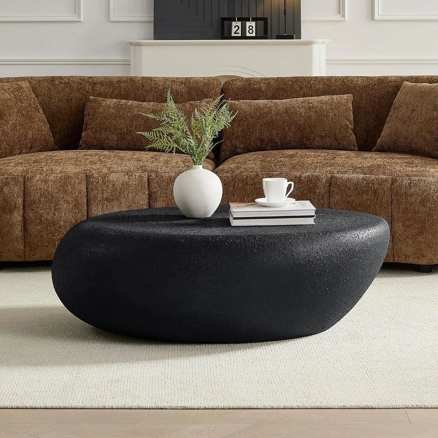 Oval Faux Stone Coffee Table Fiberglass Minimalist No Assembly
