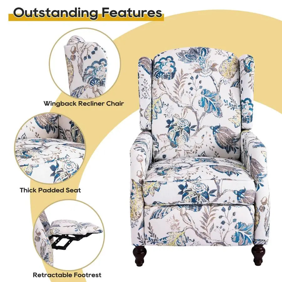XMSJ Century Modern Wingback Recliner Chair for Adults Manual Reclining