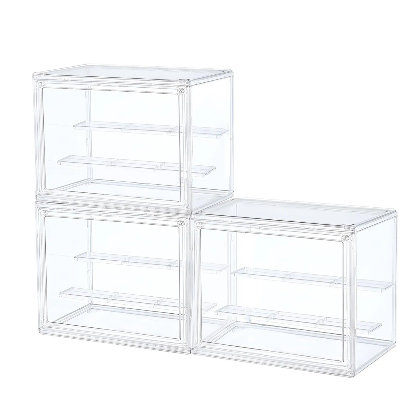 Clear Display Box Stackable Plastic Storage Bins for Collectibles and Cosmetics