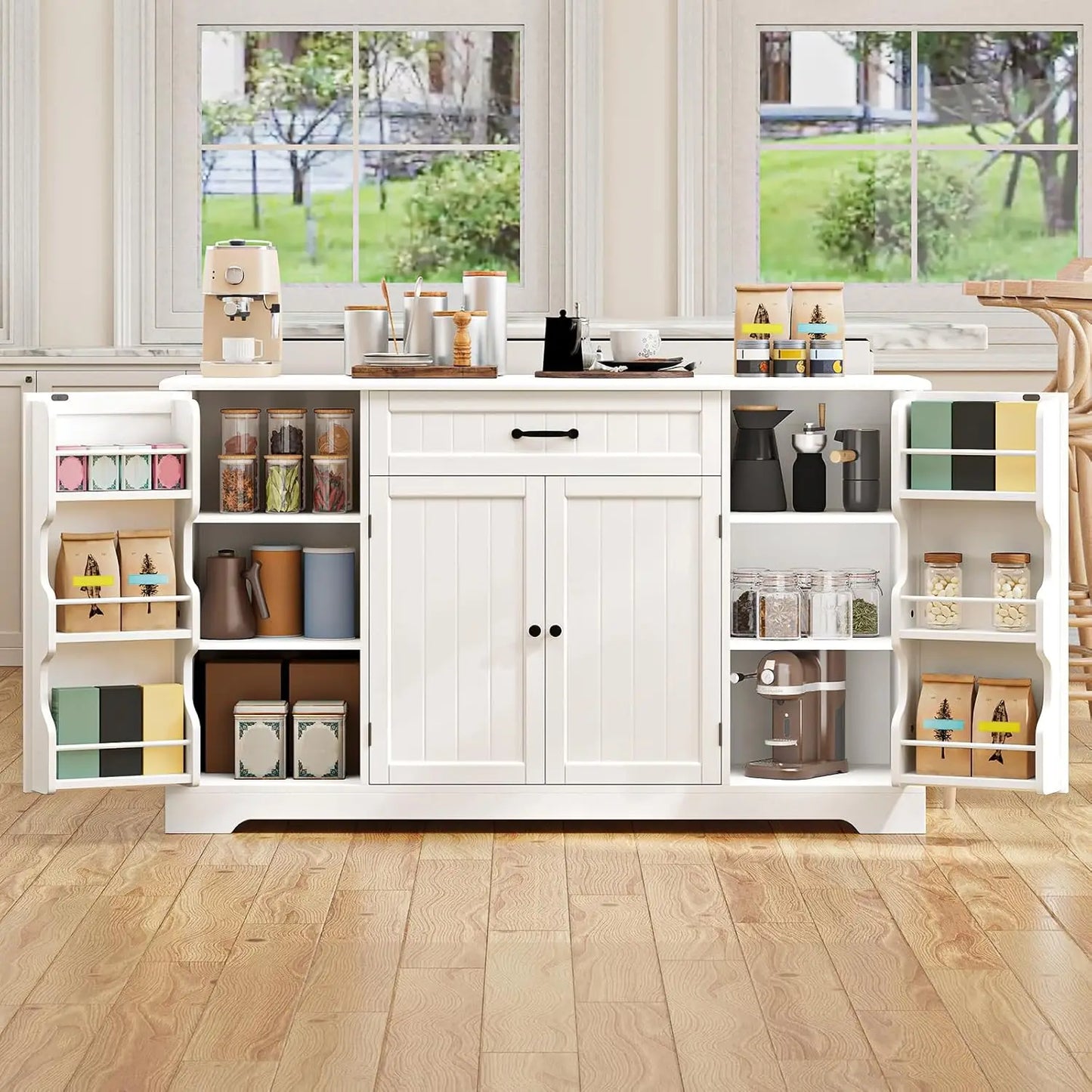 Storage Sideboard Buffet Cabinet With Drawers And Door Shelves Rustic
