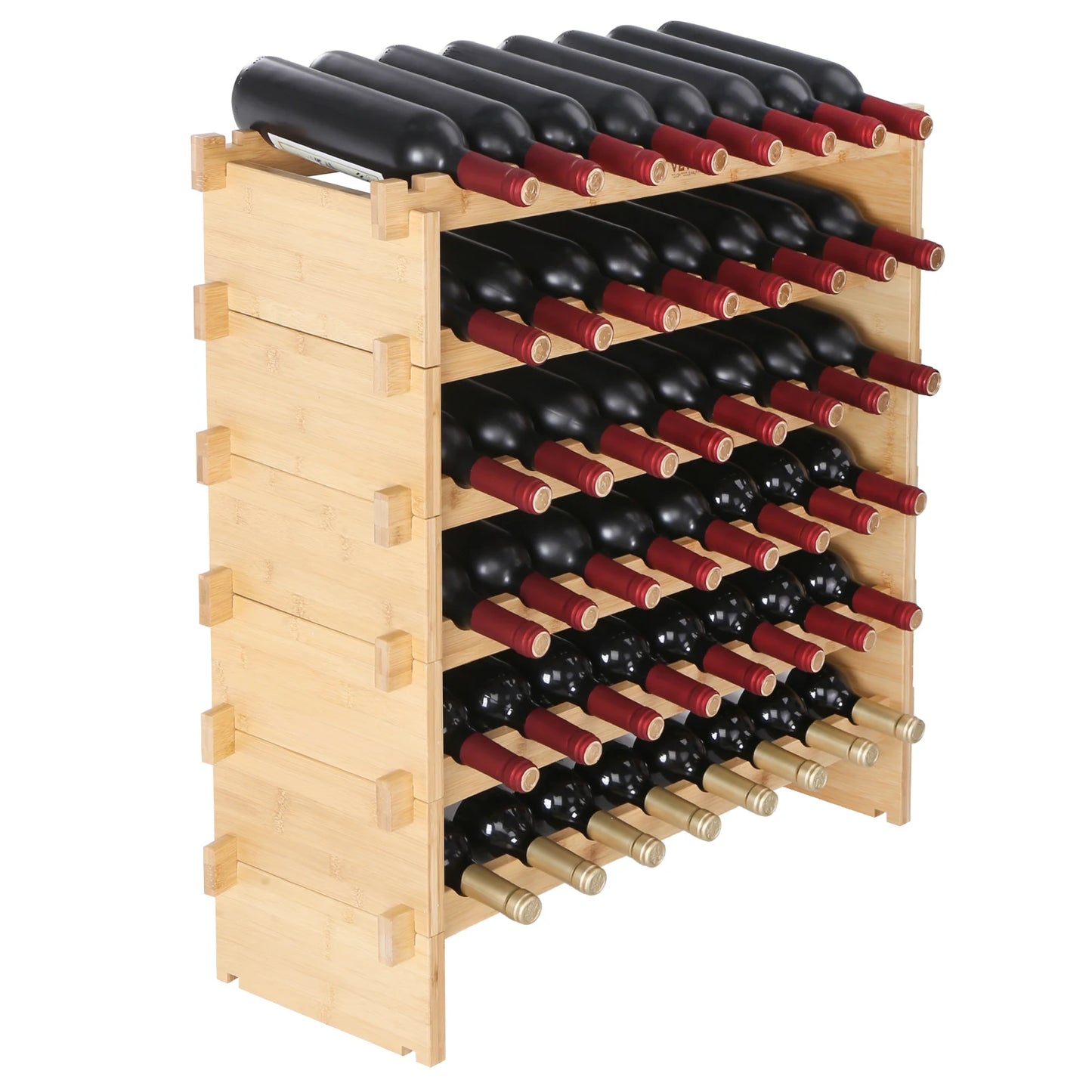 SucceBuy Bamboo 8-Tier Stackable Wine Rack Free Standing Display Shelves