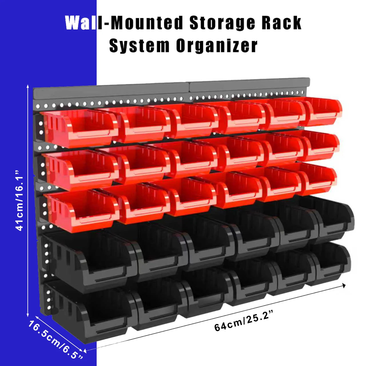 Wall Mounted Storage Bins Set Plastic Garage Tool Organizer