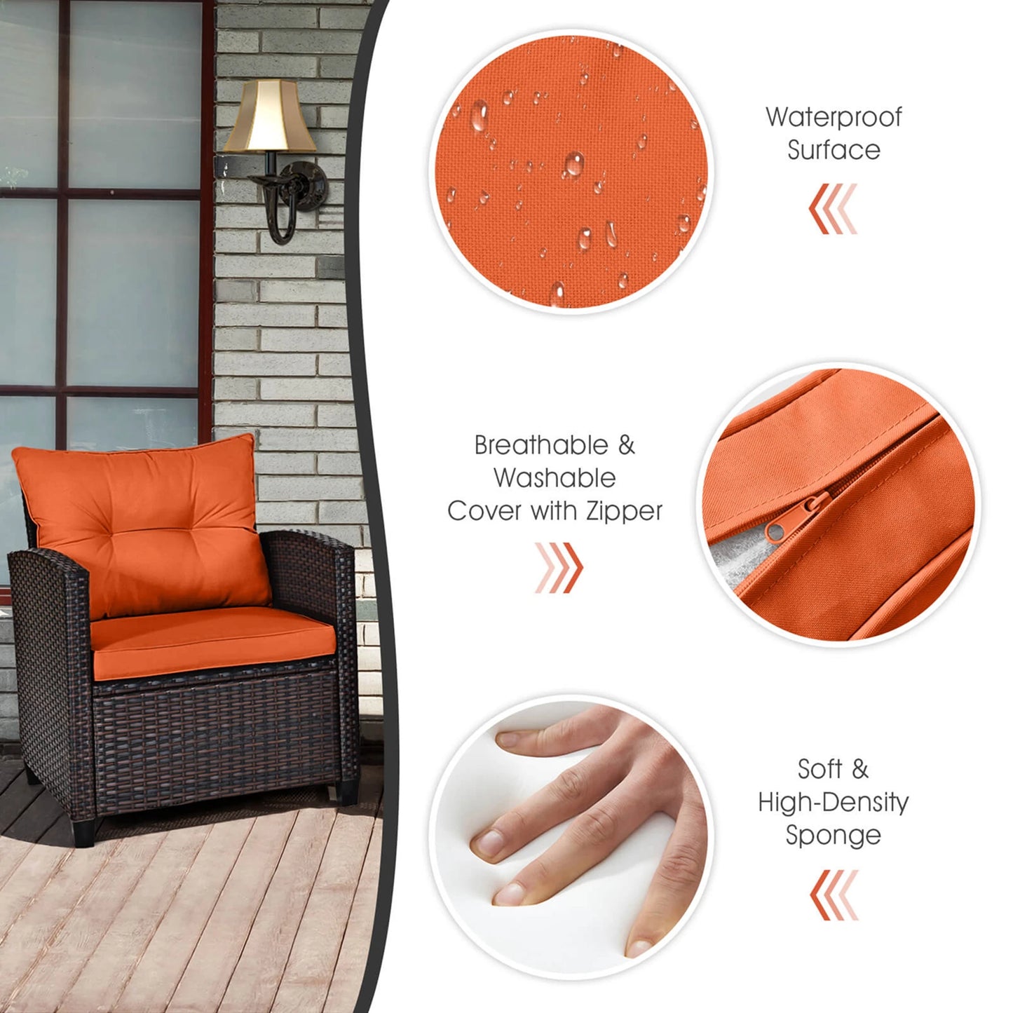 HOMASIS 3 Piece Patio Rattan Furniture Set Cushioned Sofa
