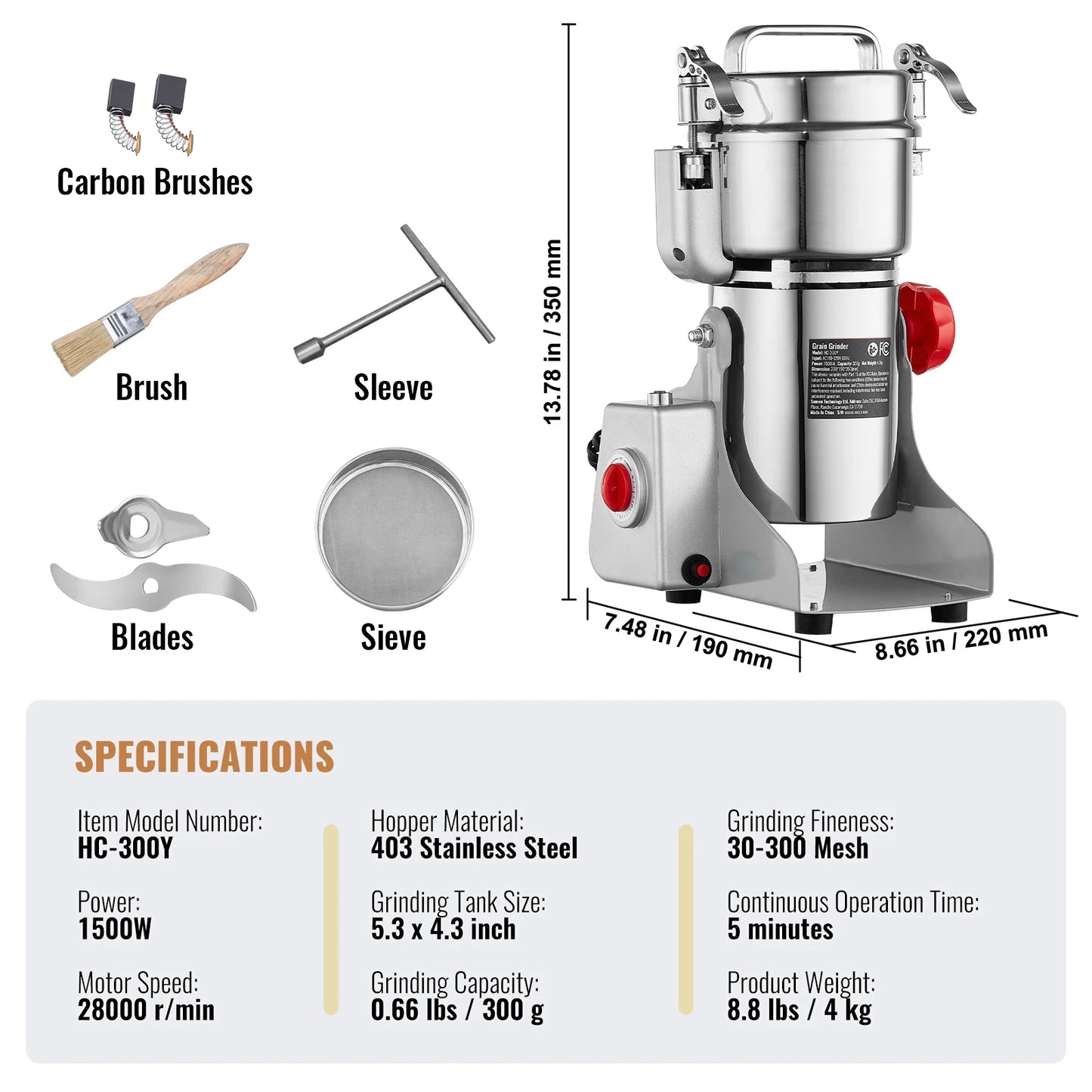 SucceBuy Electric Grain Mill Grinder 150 to 2500g for Spices