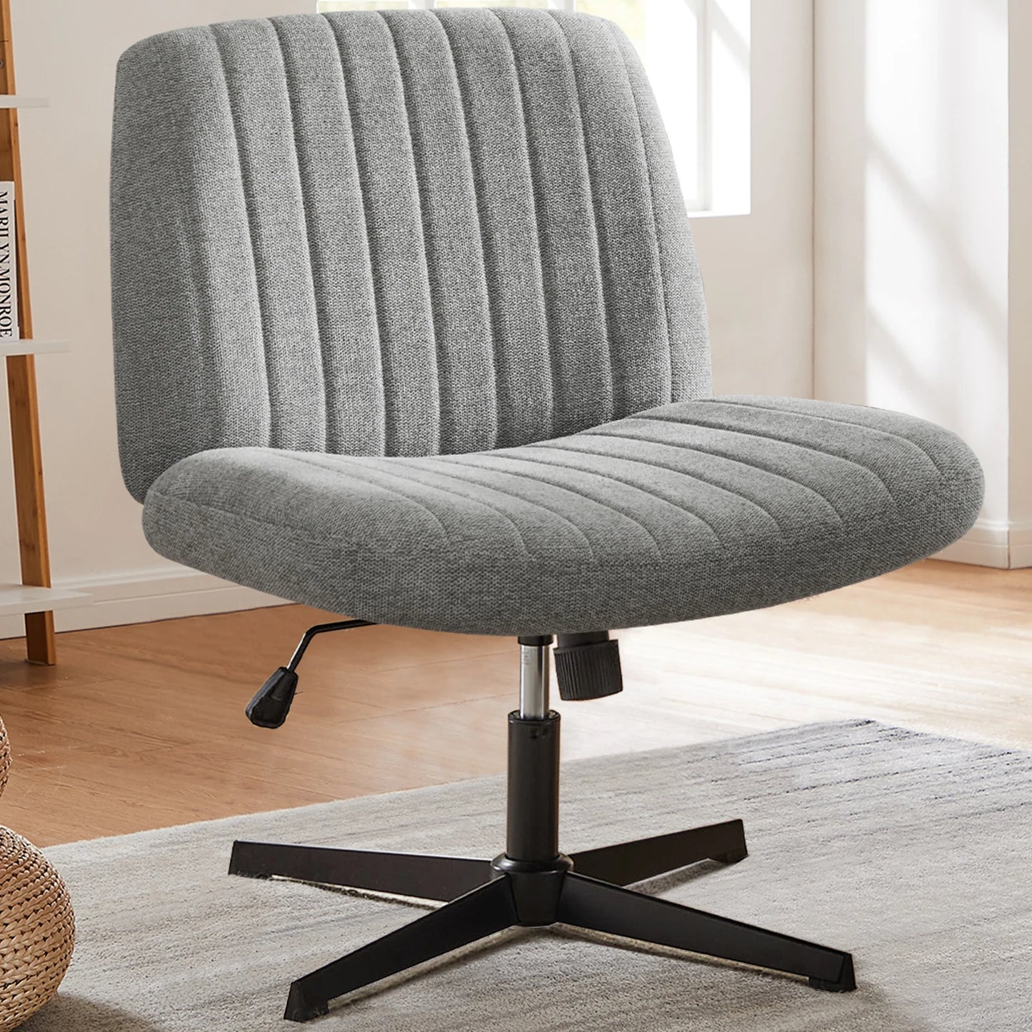 JHK Cross Legged Office Rocking Chair With Adjustable Swivel Desk