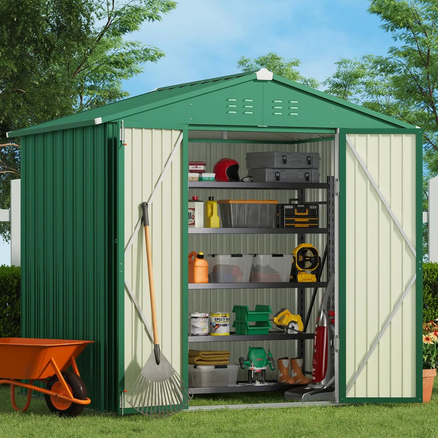 XIAOLANG Outdoor Storage Shed Galvanized Metal with Double Lockable Doors
