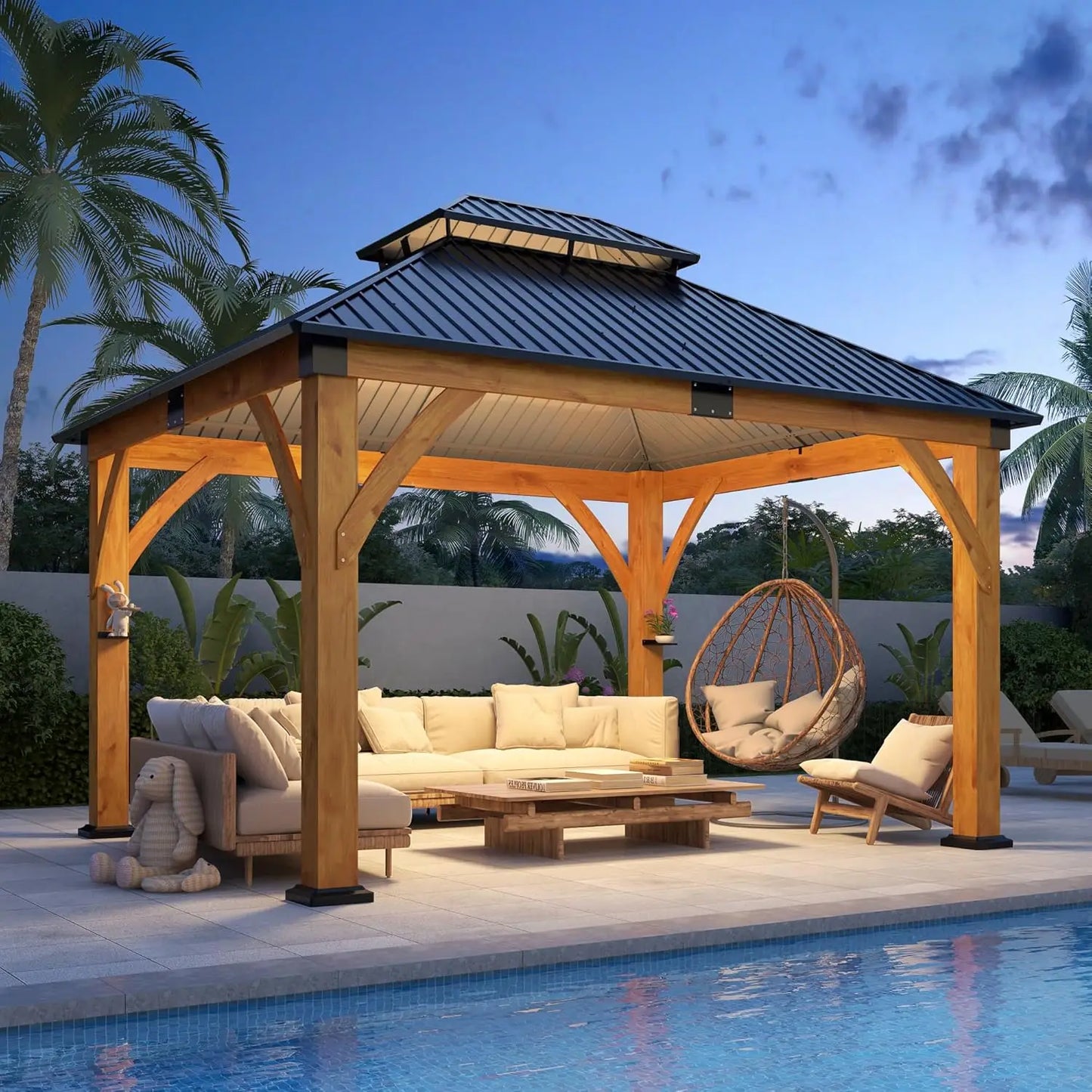 Wooden Outdoor Gazebo With Galvanized Steel Hardtop And UV Protection