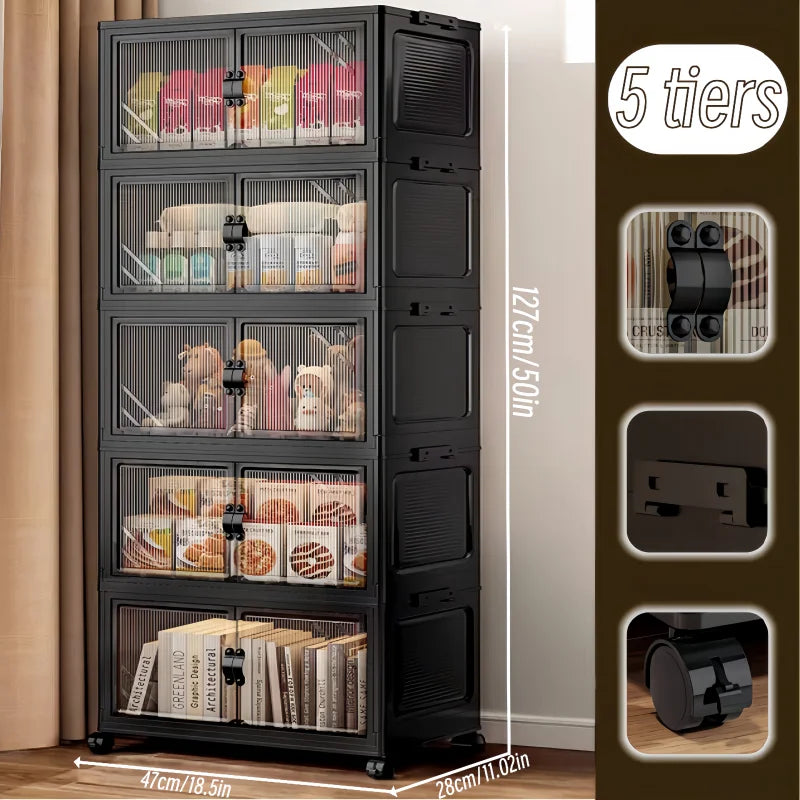 ONENOBLE Foldable Rolling Storage Cabinet With Clear Doors