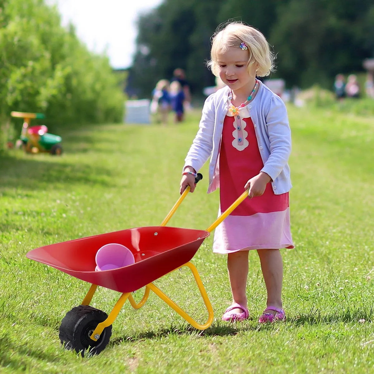 Kids Metal Wheelbarrow Toy For Garden And Backyard