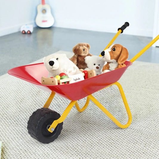 Kids Metal Wheelbarrow Toy For Garden And Backyard