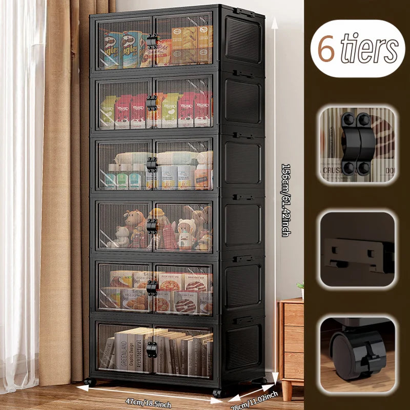 ONENOBLE Foldable Rolling Storage Cabinet With Clear Doors