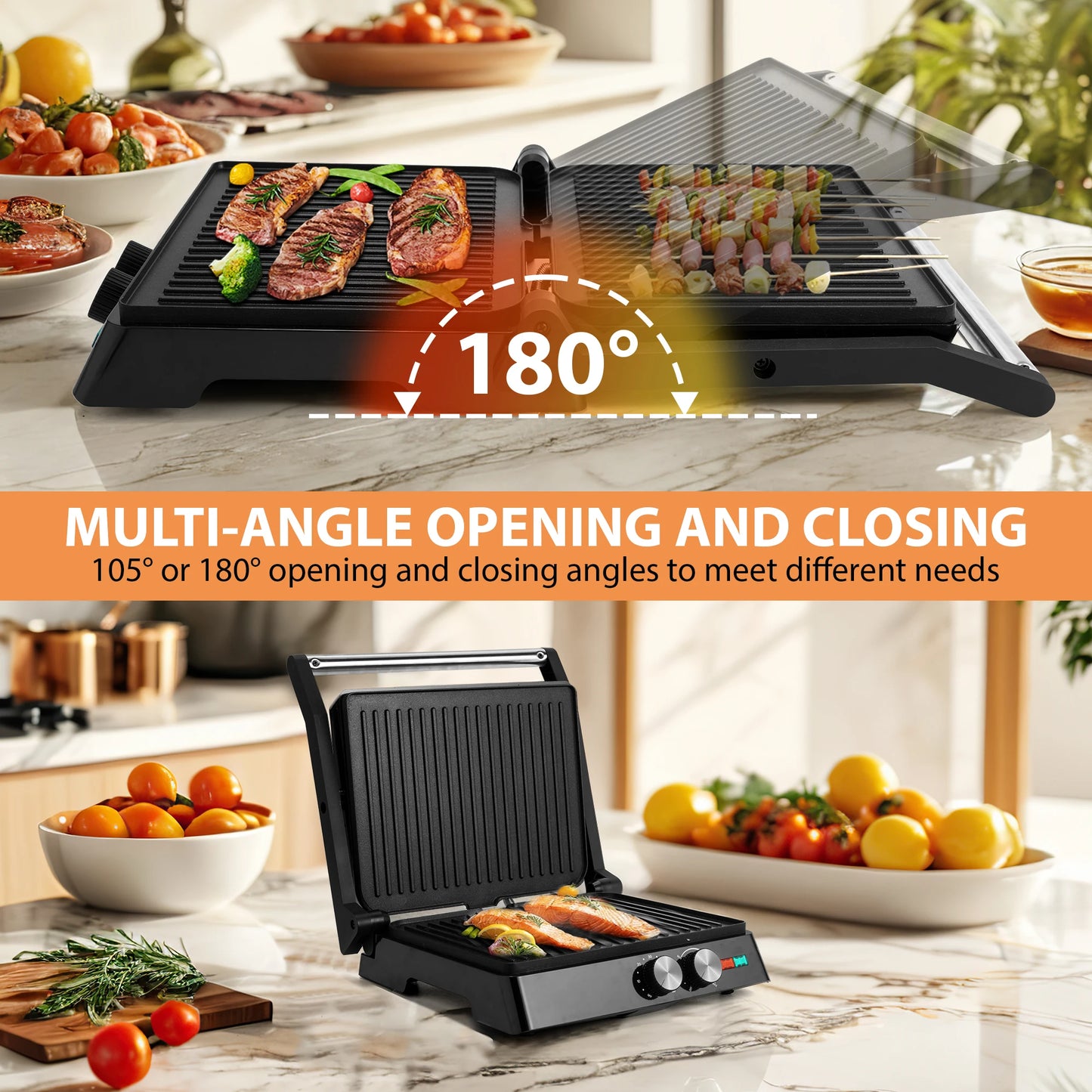 Suslas 1800W Electric Grill Panini Press With Nonstick Plates