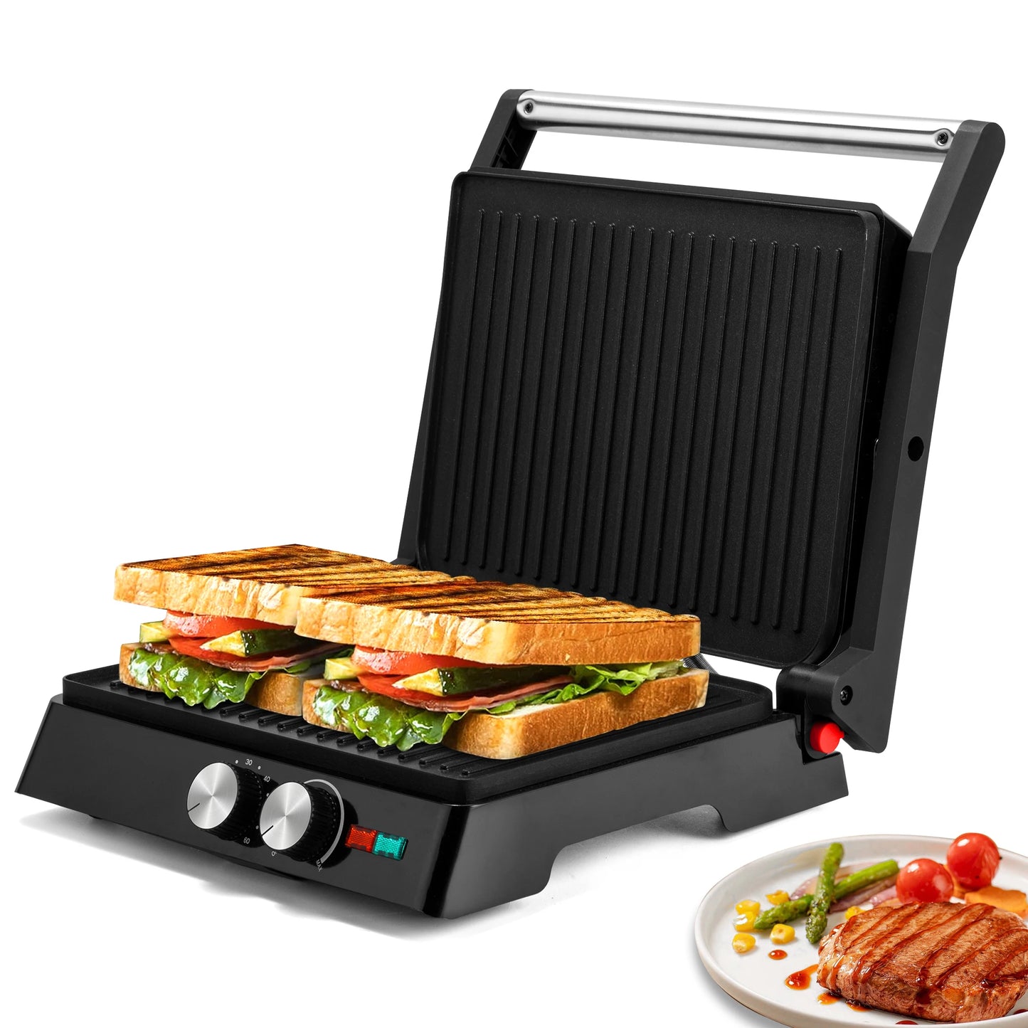 Suslas 1800W Electric Grill Panini Press With Nonstick Plates