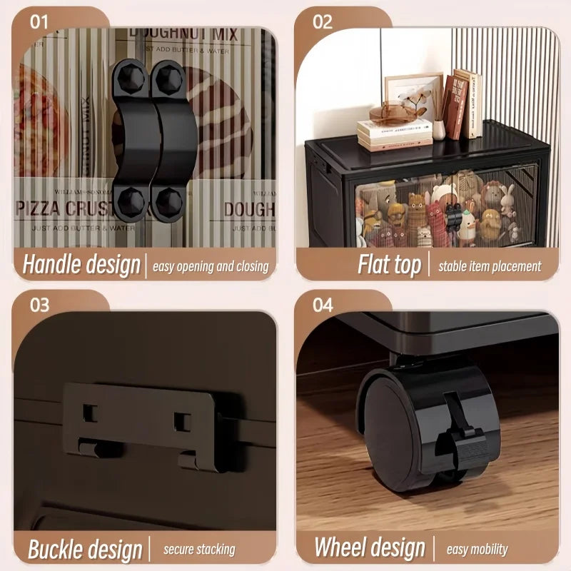 ONENOBLE Foldable Rolling Storage Cabinet With Clear Doors