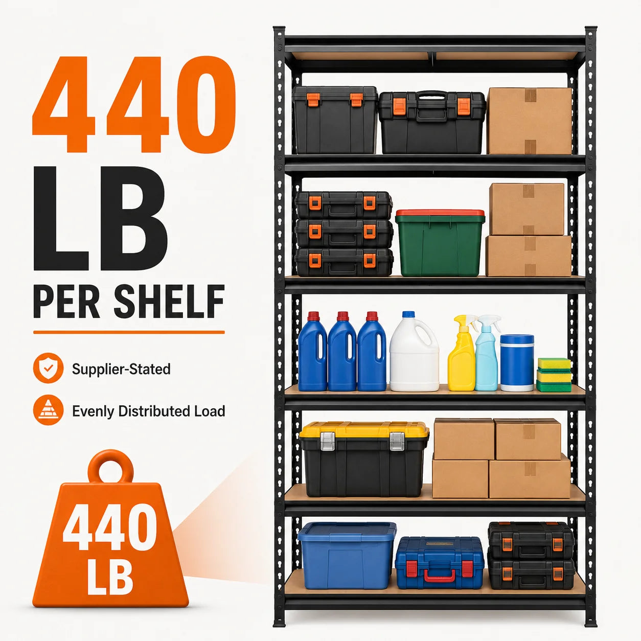 Five Tier Garage Shelving Unit Heavy Duty Steel Rack 2200 Lbs