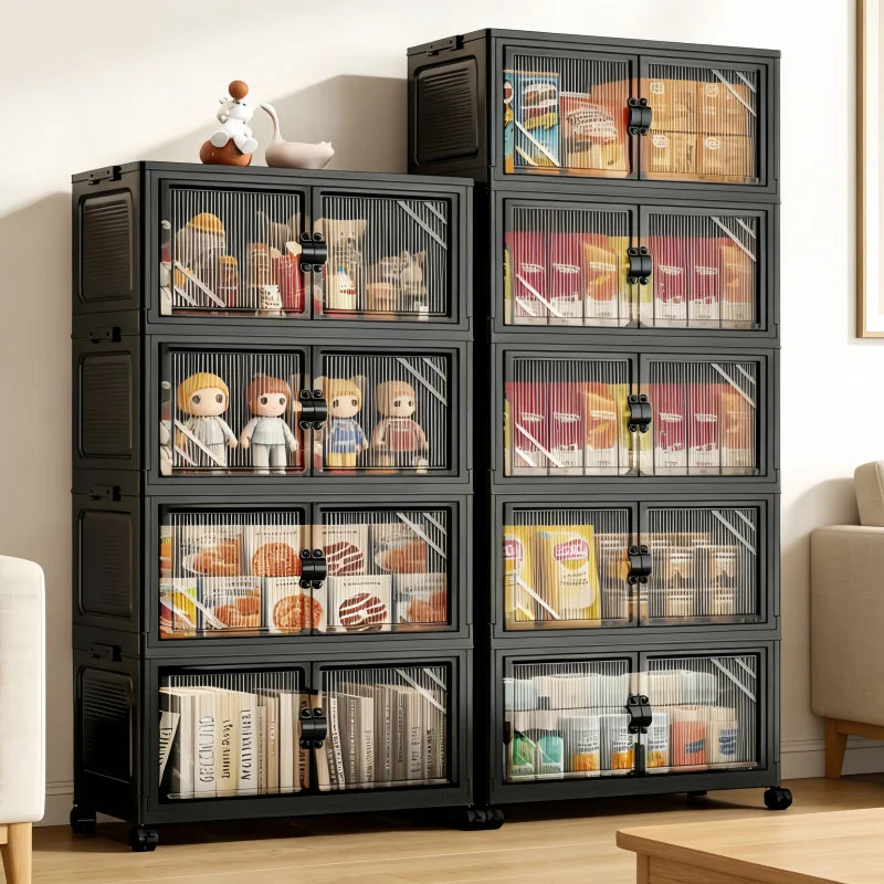ONENOBLE Foldable Rolling Storage Cabinet With Clear Doors