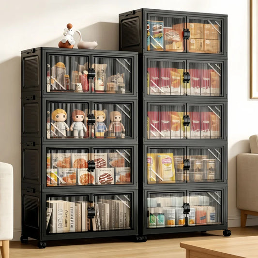 ONENOBLE Foldable Rolling Storage Cabinet With Clear Doors