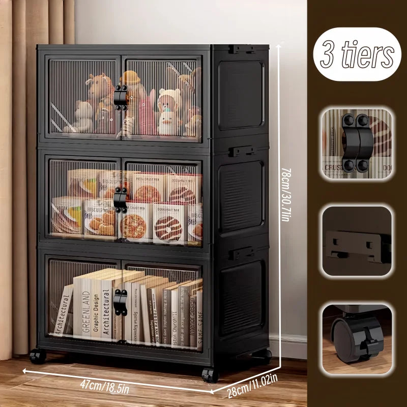 ONENOBLE Foldable Rolling Storage Cabinet With Clear Doors