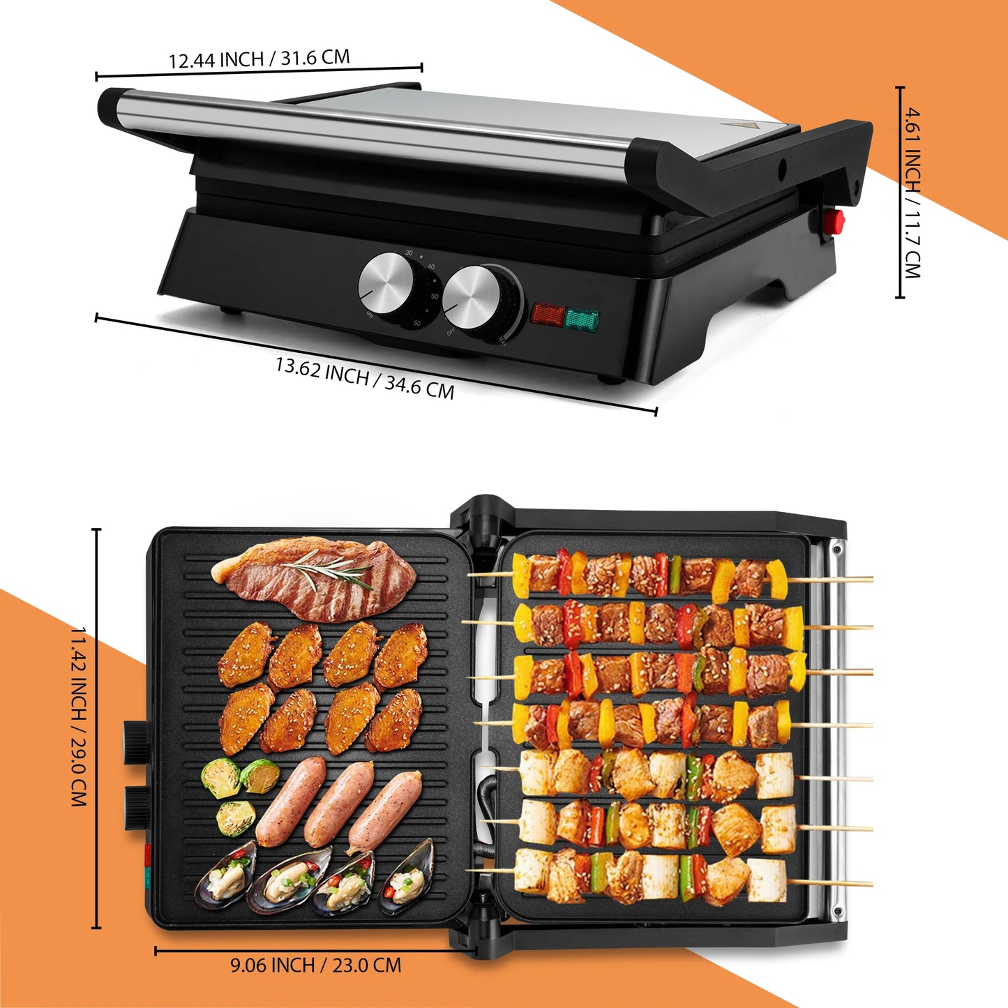 Suslas 1800W Electric Grill Panini Press With Nonstick Plates