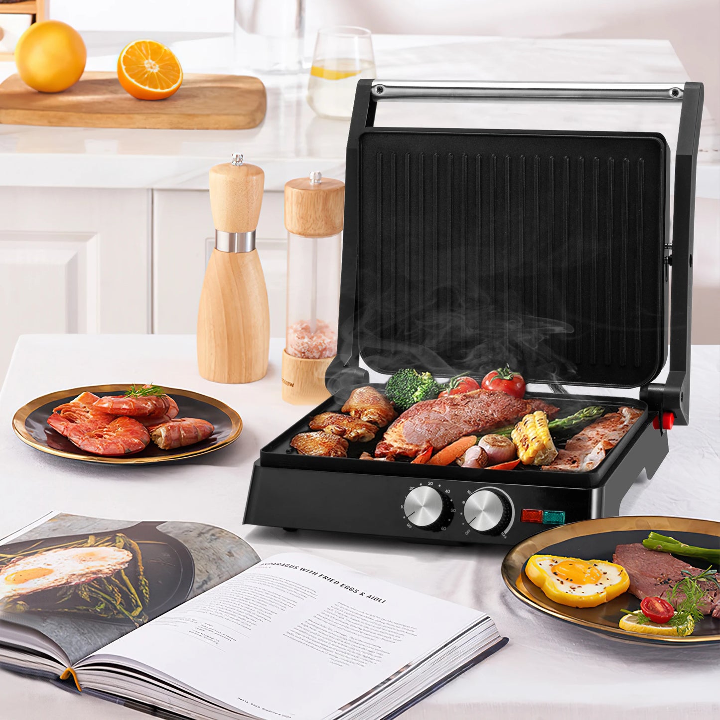 Suslas 1800W Electric Grill Panini Press With Nonstick Plates