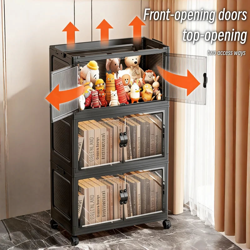 ONENOBLE Foldable Rolling Storage Cabinet With Clear Doors
