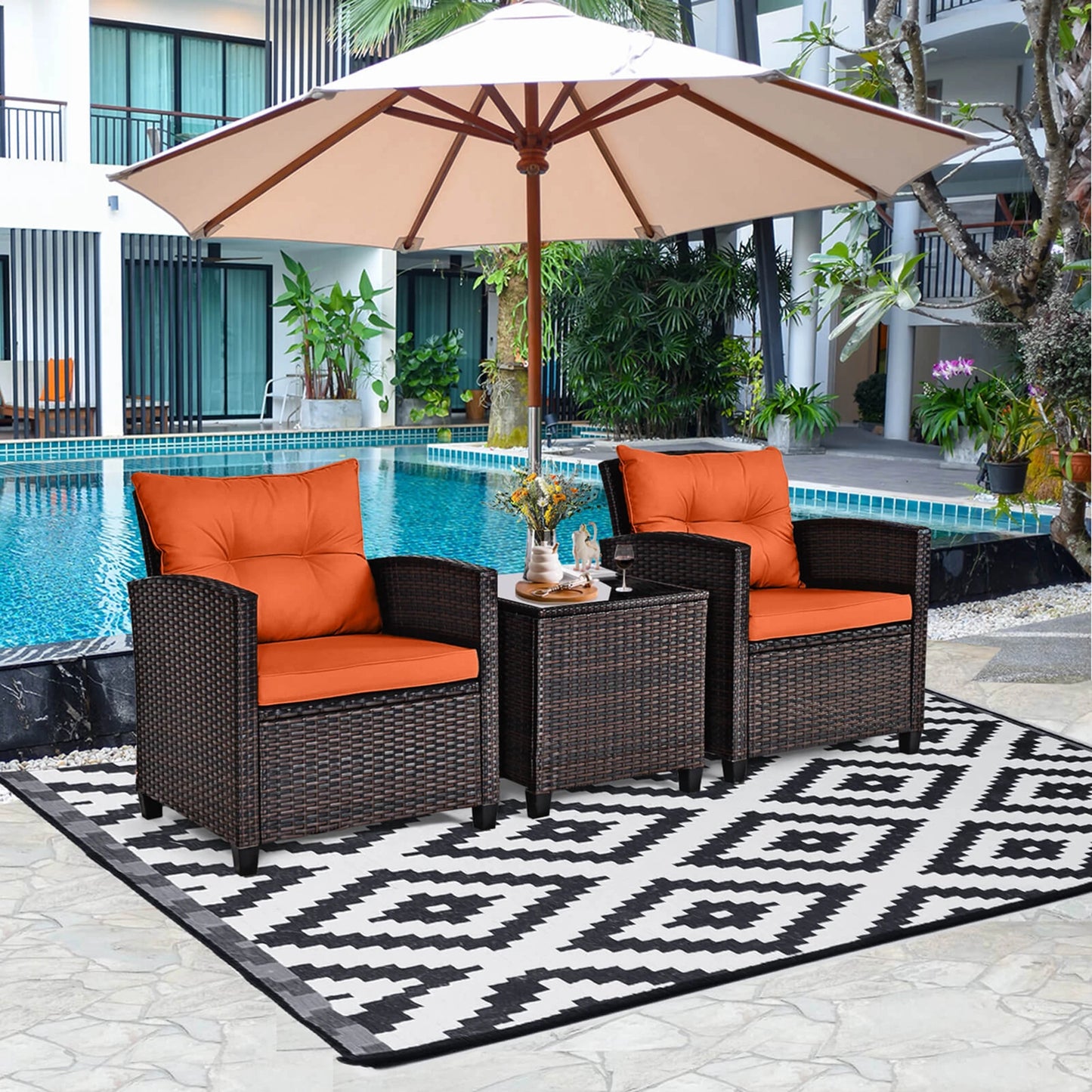 HOMASIS 3 Piece Patio Rattan Furniture Set Cushioned Sofa
