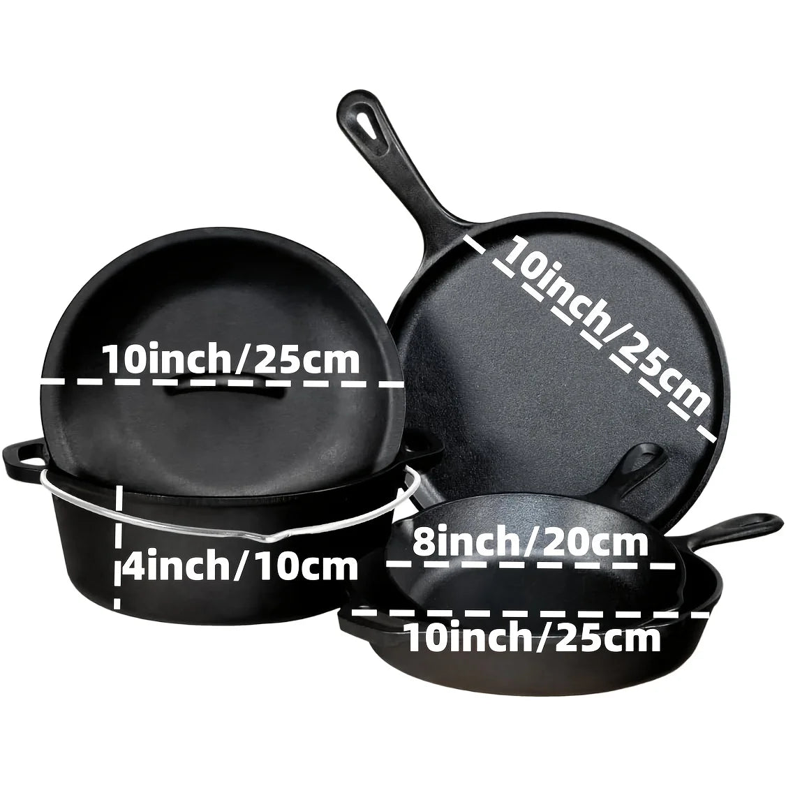AEDG 3-Piece Cast Iron Skillet Set Pre-Seasoned For Oven Grill