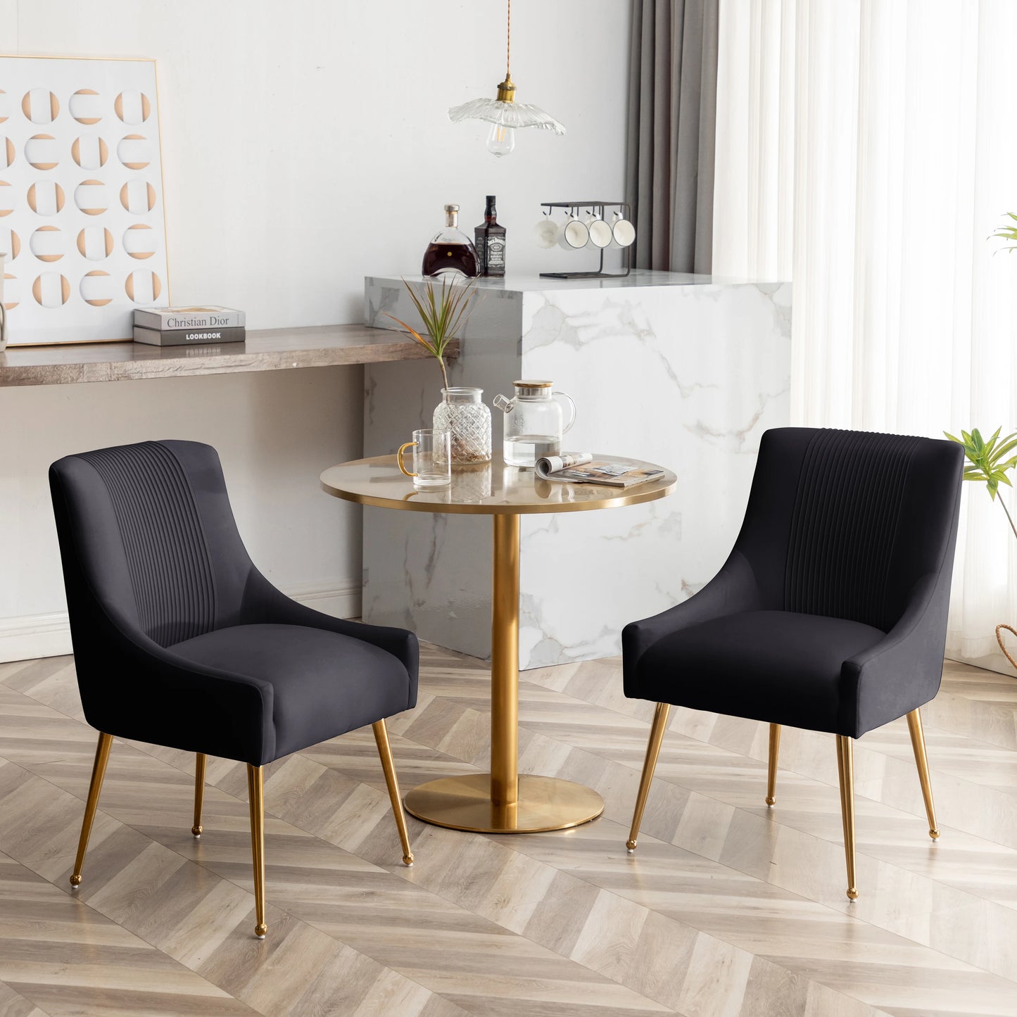SEYNAR Modern Glam Boucle Velvet Dining Chair Set of Two