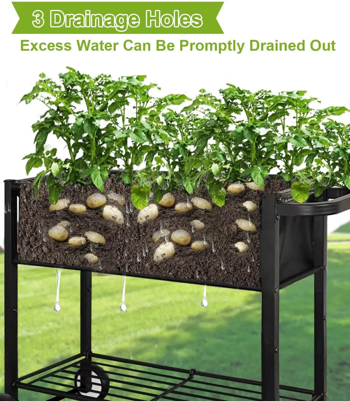 Raised Planter Box On Wheels For Outdoor Plants And Herbs